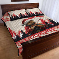 Croatia Christmas Quilt Bed Set Pine Marten Playing Violin - Red Color - Wonder Print Shop