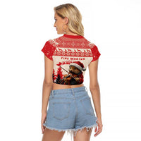 Croatia Christmas Raglan Cropped T Shirt Pine Marten Playing Violin - Red Color - Wonder Print Shop