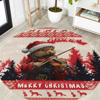 Croatia Christmas Round Carpet Pine Marten Playing Violin - Red Color