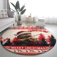 Croatia Christmas Round Carpet Pine Marten Playing Violin - Red Color