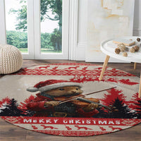 Croatia Christmas Round Carpet Pine Marten Playing Violin - Red Color