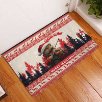 Croatia Christmas Rubber Doormat Pine Marten Playing Violin - Red Color - Wonder Print Shop
