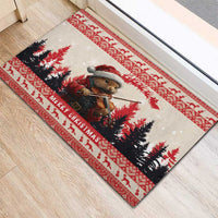 Croatia Christmas Rubber Doormat Pine Marten Playing Violin - Red Color - Wonder Print Shop