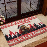 Croatia Christmas Rubber Doormat Pine Marten Playing Violin - Red Color - Wonder Print Shop