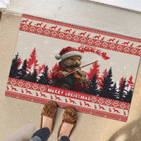 Croatia Christmas Rubber Doormat Pine Marten Playing Violin - Red Color - Wonder Print Shop