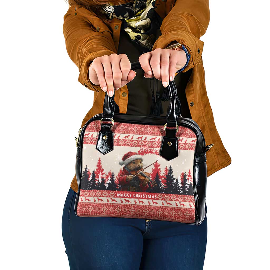 Croatia Christmas Shoulder Handbag Pine Marten Playing Violin - Red Color