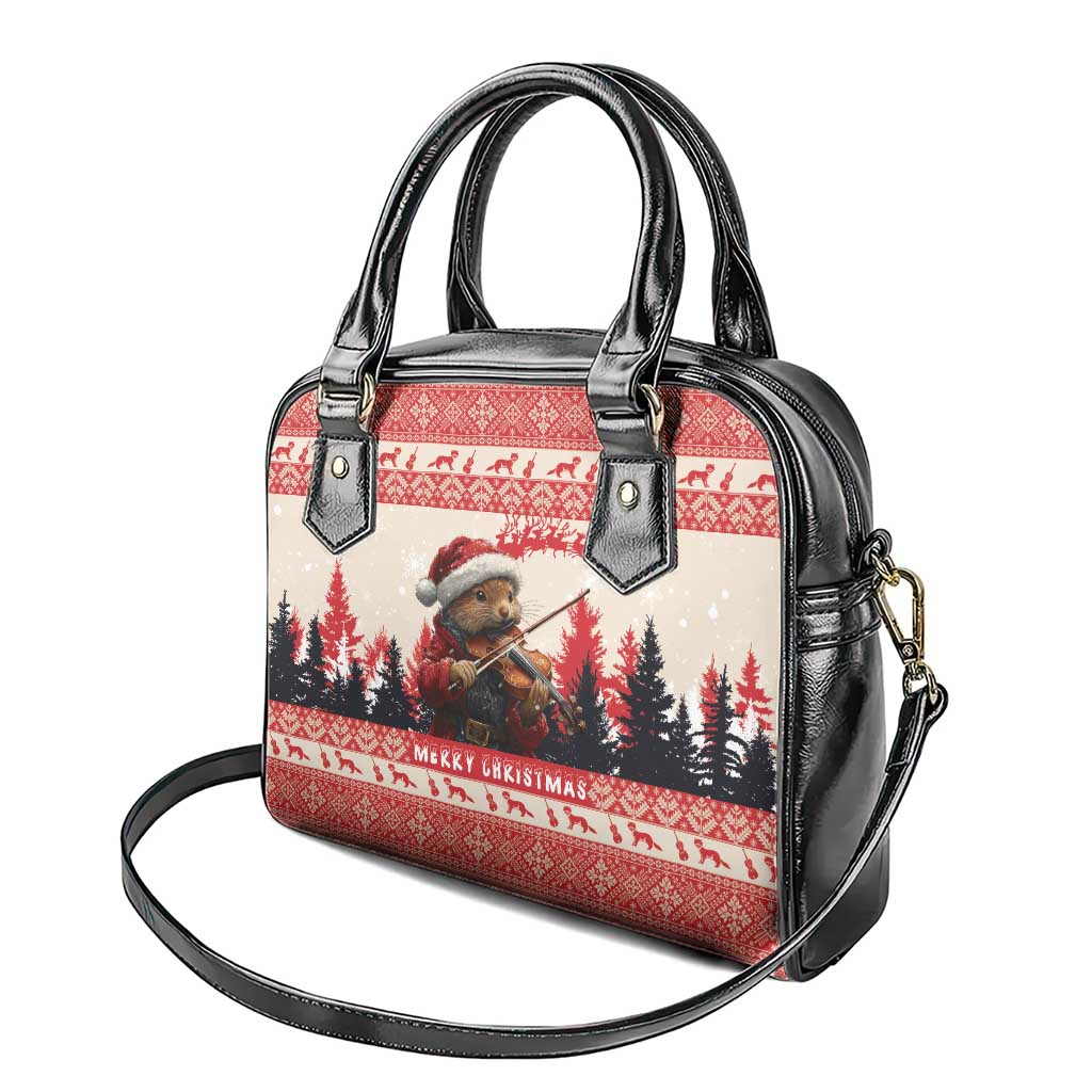 Croatia Christmas Shoulder Handbag Pine Marten Playing Violin - Red Color