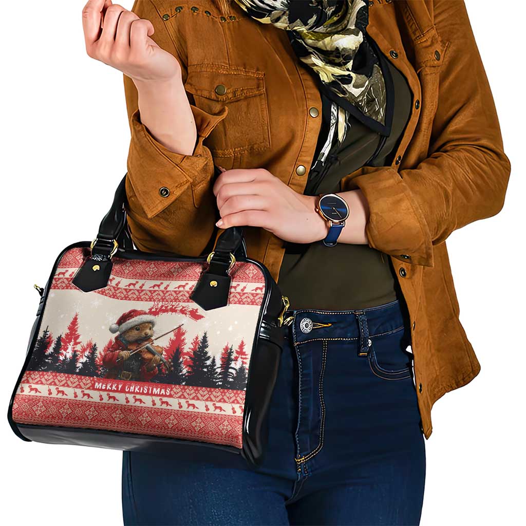 Croatia Christmas Shoulder Handbag Pine Marten Playing Violin - Red Color