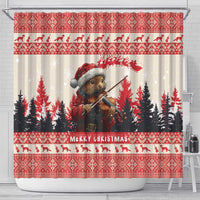 Croatia Christmas Shower Curtain Pine Marten Playing Violin - Red Color