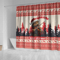 Croatia Christmas Shower Curtain Pine Marten Playing Violin - Red Color