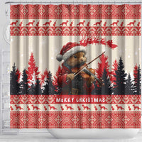 Croatia Christmas Shower Curtain Pine Marten Playing Violin - Red Color