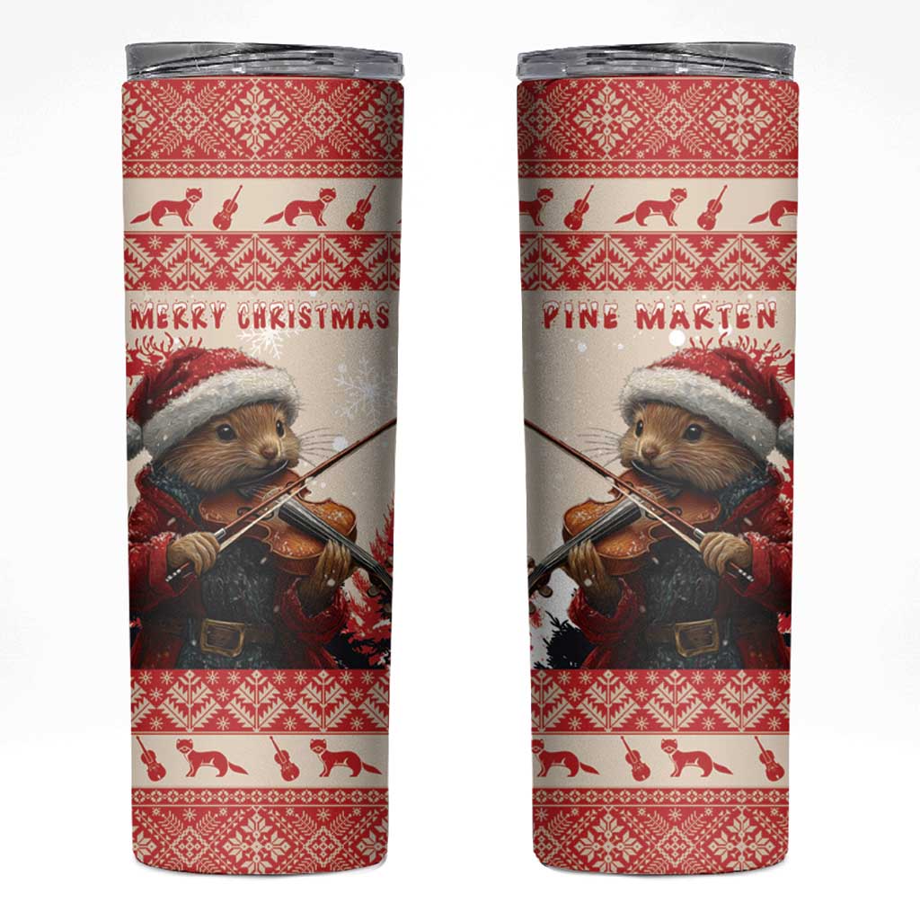 Croatia Christmas Skinny Tumbler Pine Marten Playing Violin - Red Color - Wonder Print Shop