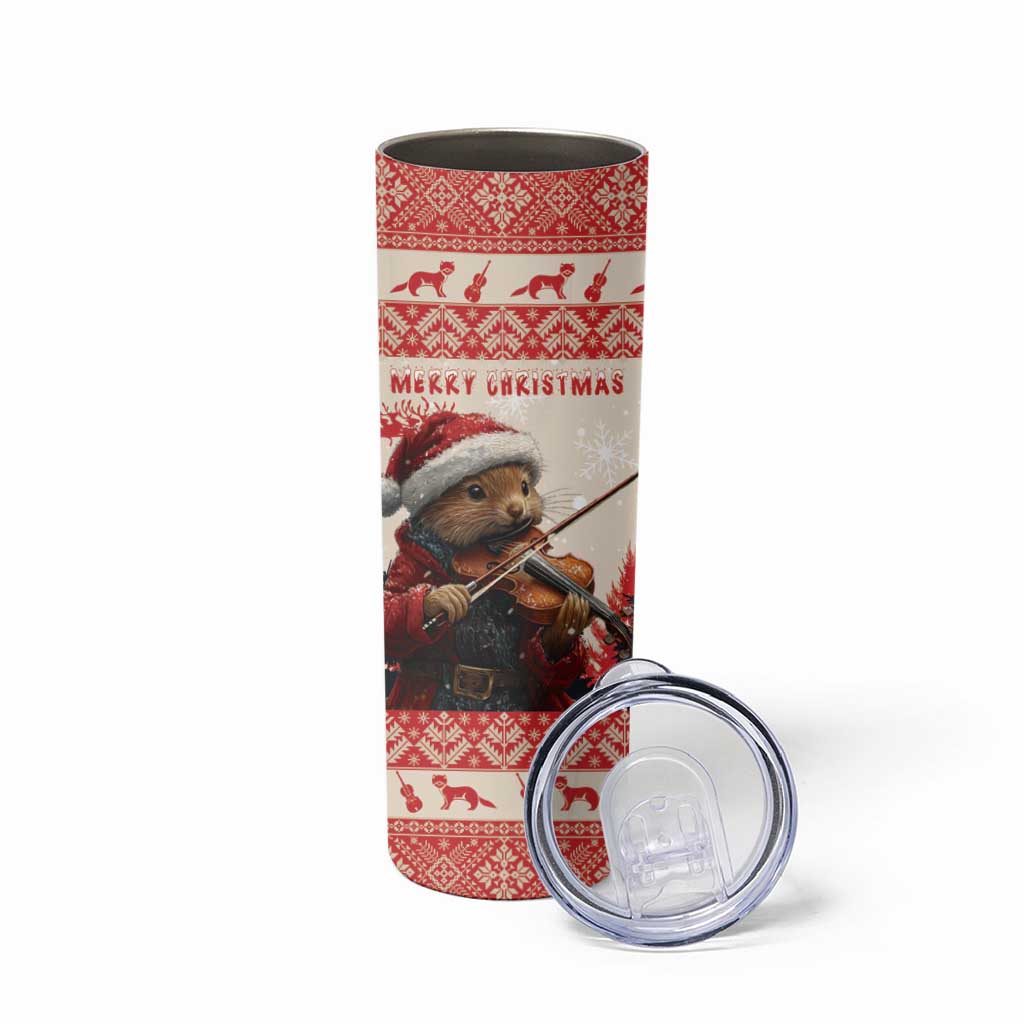 Croatia Christmas Skinny Tumbler Pine Marten Playing Violin - Red Color - Wonder Print Shop