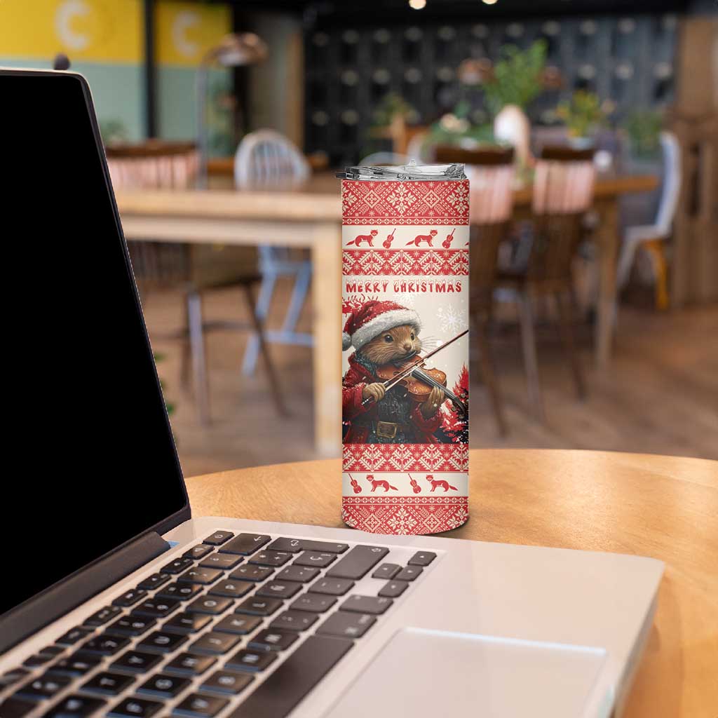 Croatia Christmas Skinny Tumbler Pine Marten Playing Violin - Red Color - Wonder Print Shop