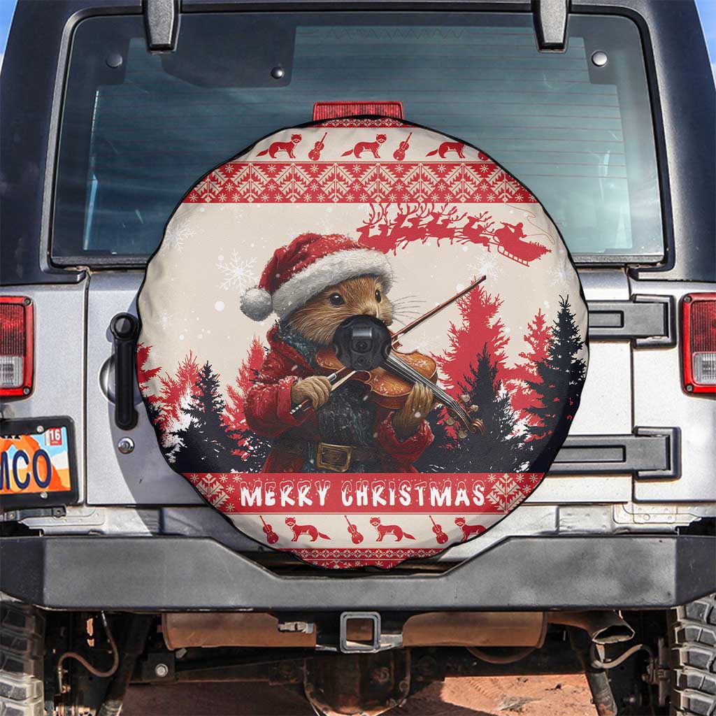 Croatia Christmas Spare Tire Cover Pine Marten Playing Violin - Red Color - Wonder Print Shop