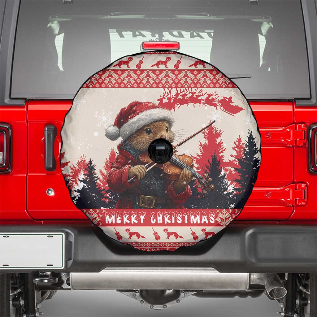 Croatia Christmas Spare Tire Cover Pine Marten Playing Violin - Red Color - Wonder Print Shop