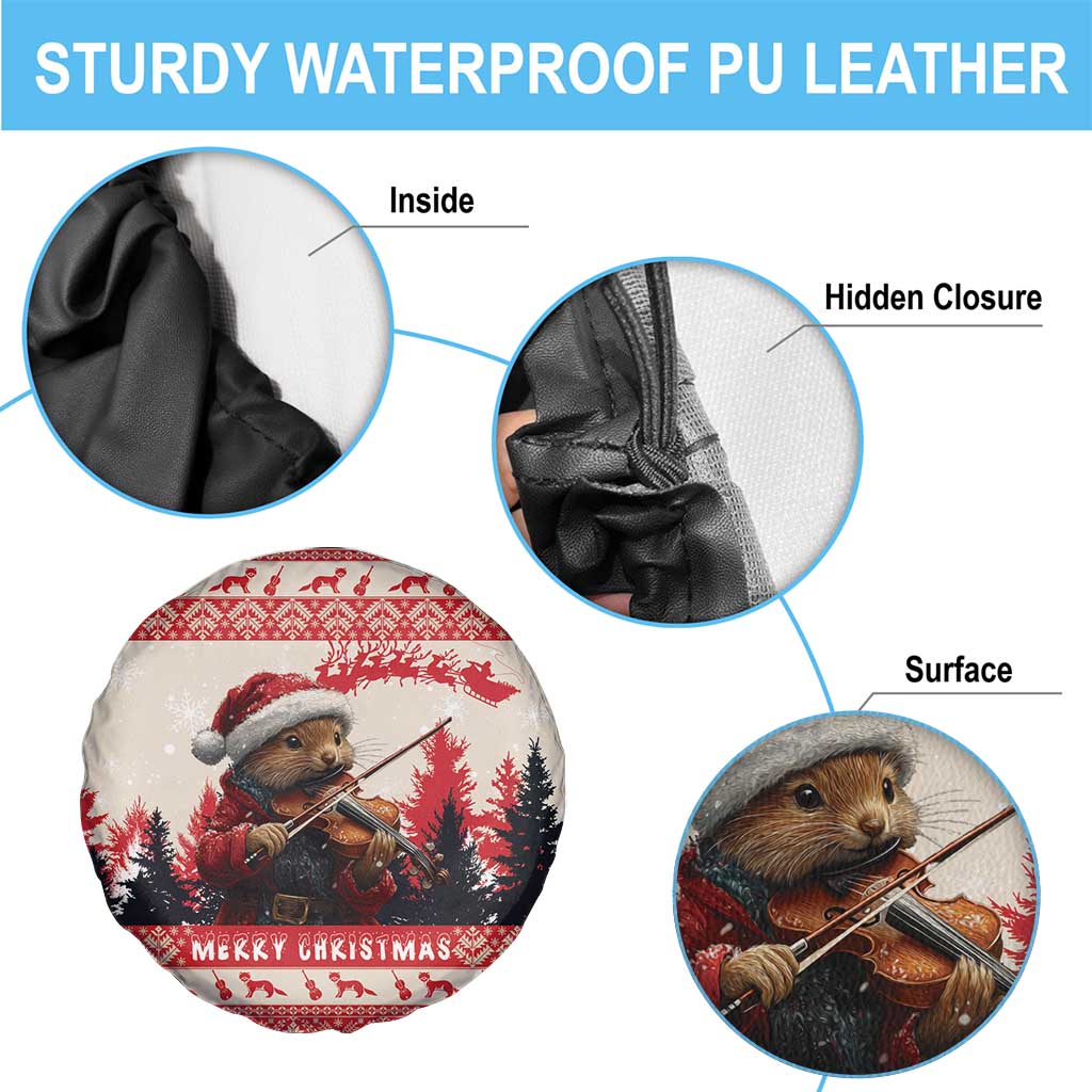 Croatia Christmas Spare Tire Cover Pine Marten Playing Violin - Red Color - Wonder Print Shop