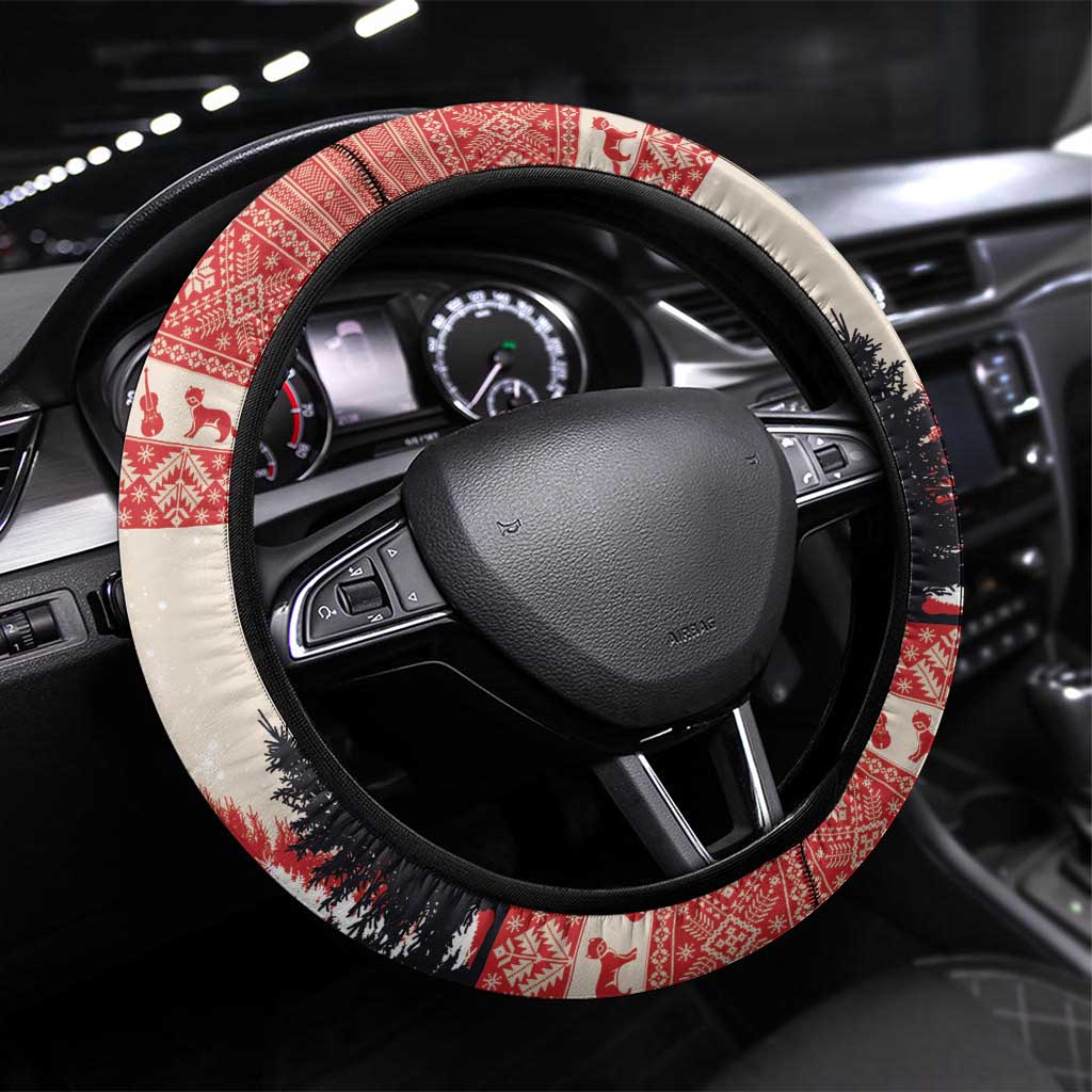 Croatia Christmas Steering Wheel Cover Pine Marten Playing Violin - Red Color - Wonder Print Shop