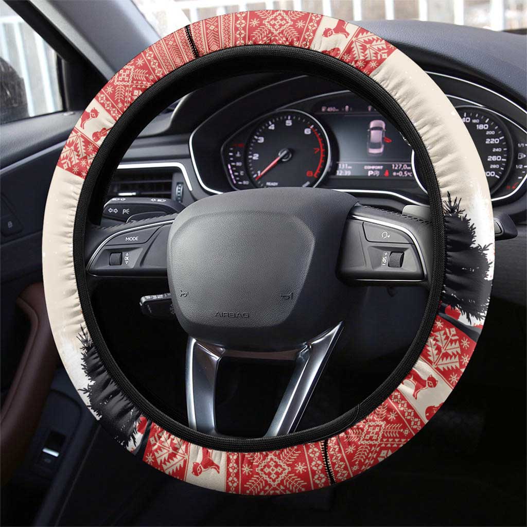 Croatia Christmas Steering Wheel Cover Pine Marten Playing Violin - Red Color - Wonder Print Shop