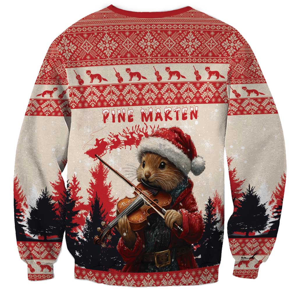Croatia Christmas Sweatshirt Pine Marten Playing Violin - Red Color - Wonder Print Shop