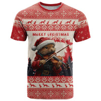 Croatia Christmas T Shirt Pine Marten Playing Violin - Red Color - Wonder Print Shop