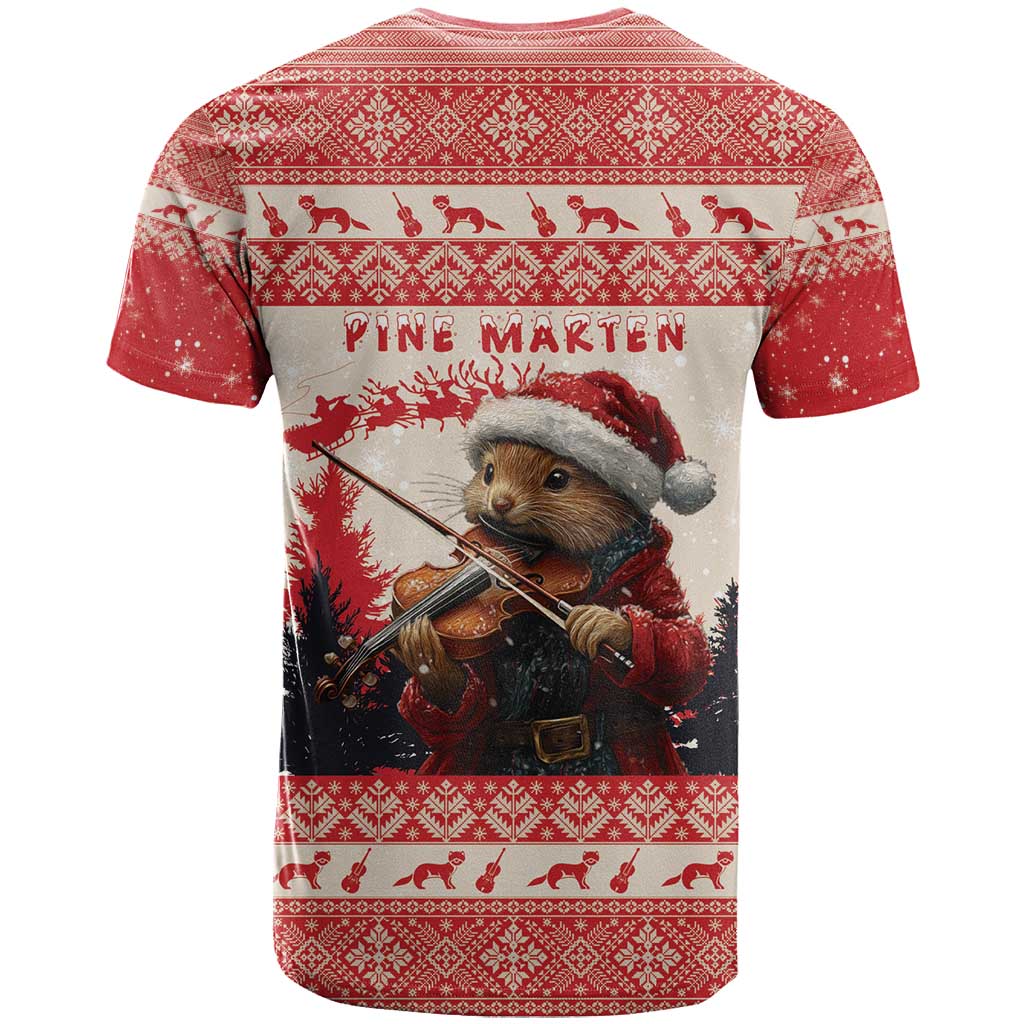 Croatia Christmas T Shirt Pine Marten Playing Violin - Red Color - Wonder Print Shop