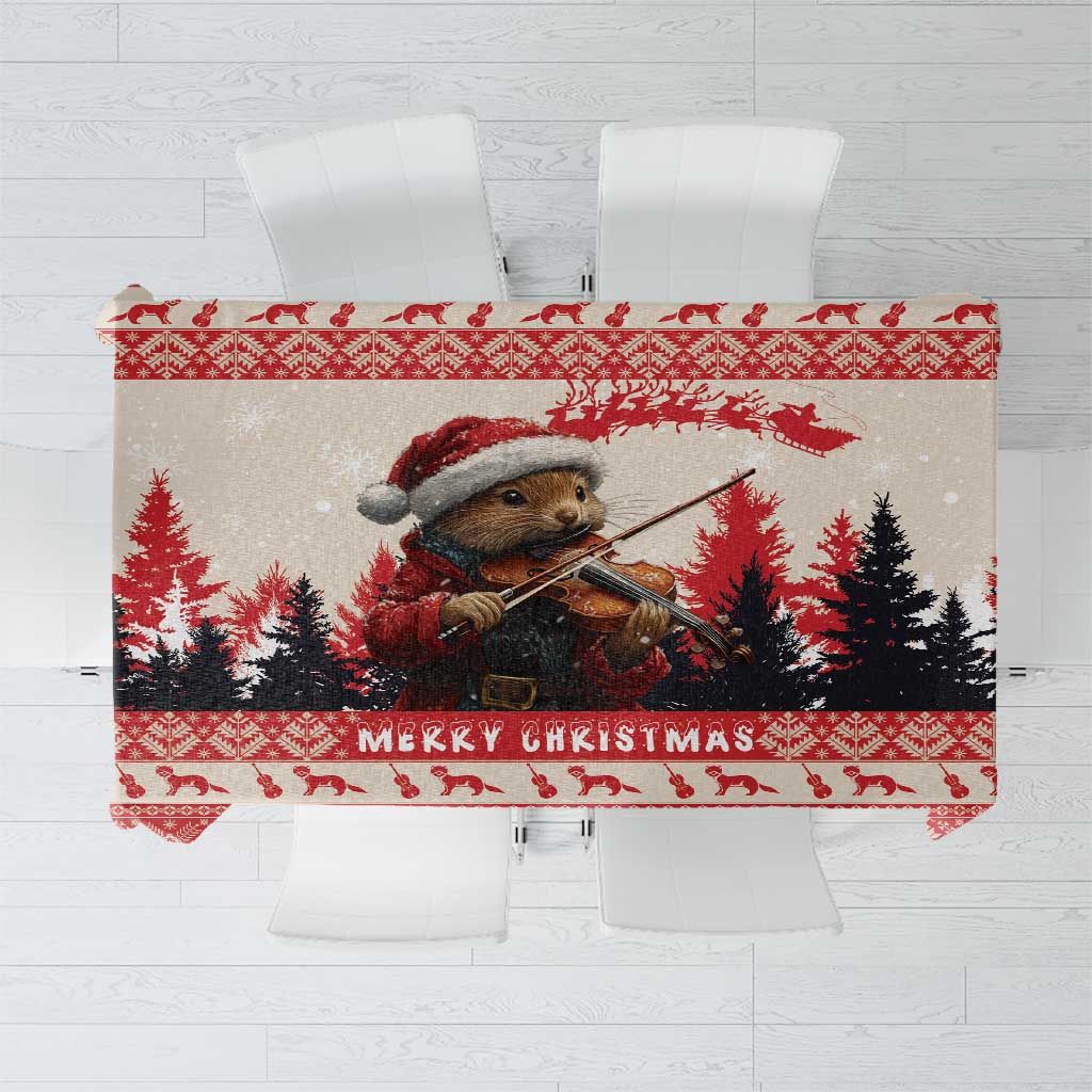 Croatia Christmas Tablecloth Pine Marten Playing Violin - Red Color - Wonder Print Shop