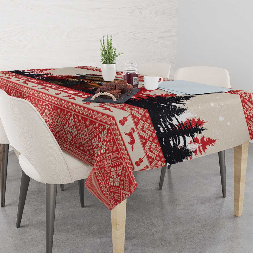 Croatia Christmas Tablecloth Pine Marten Playing Violin - Red Color - Wonder Print Shop