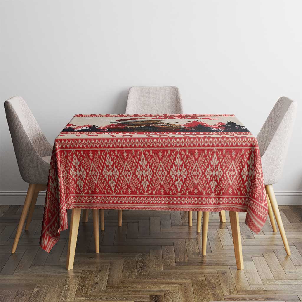 Croatia Christmas Tablecloth Pine Marten Playing Violin - Red Color - Wonder Print Shop