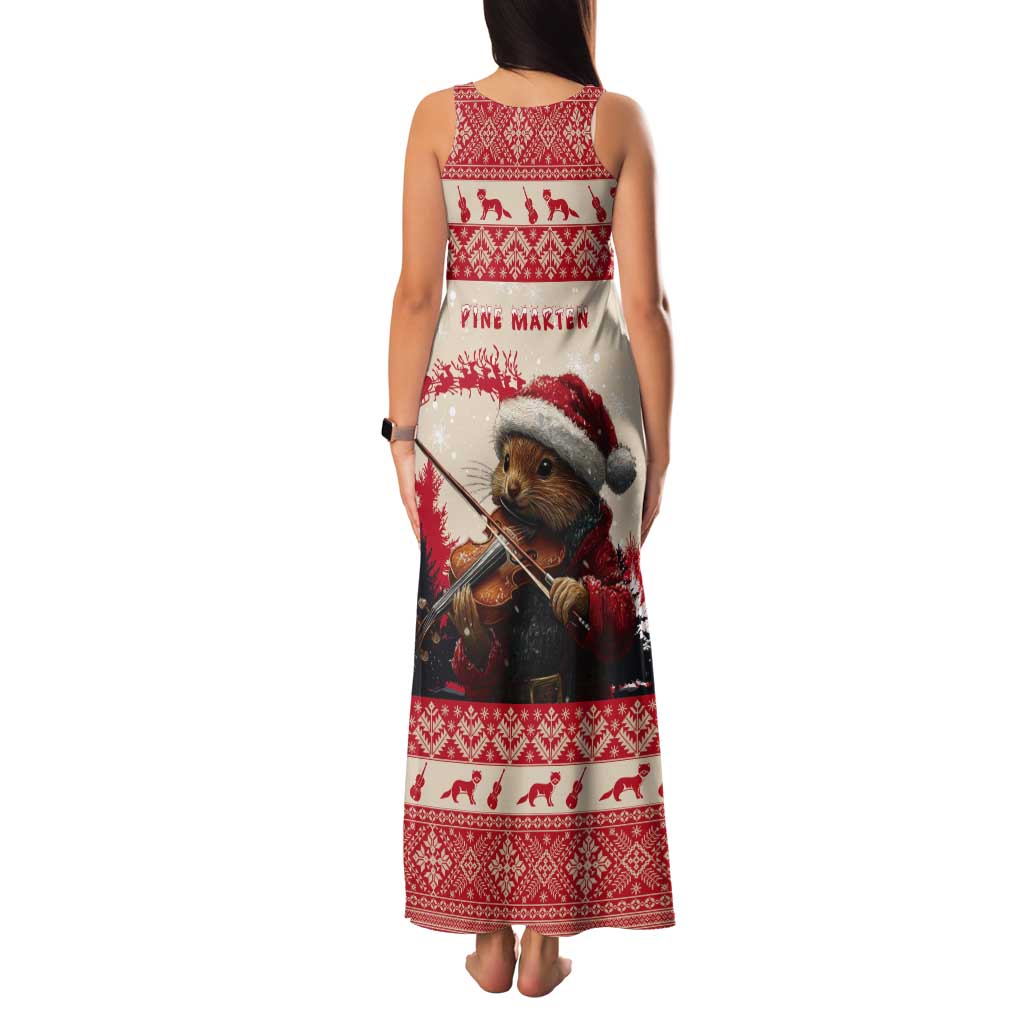 Croatia Christmas Tank Maxi Dress Pine Marten Playing Violin - Red Color - Wonder Print Shop
