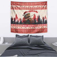 Croatia Christmas Tapestry Pine Marten Playing Violin - Red Color - Wonder Print Shop