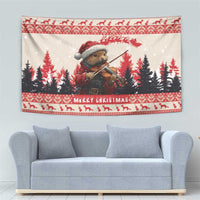 Croatia Christmas Tapestry Pine Marten Playing Violin - Red Color - Wonder Print Shop