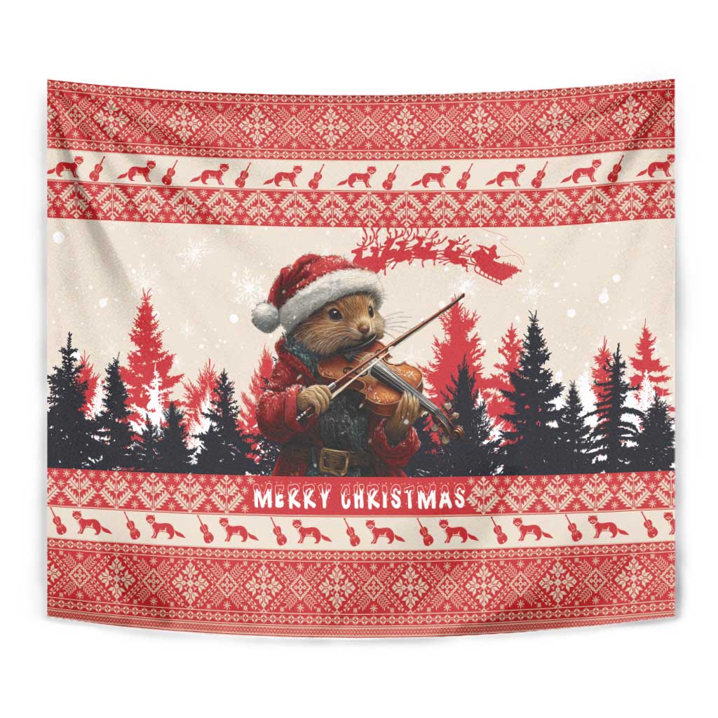 Croatia Christmas Tapestry Pine Marten Playing Violin - Red Color - Wonder Print Shop