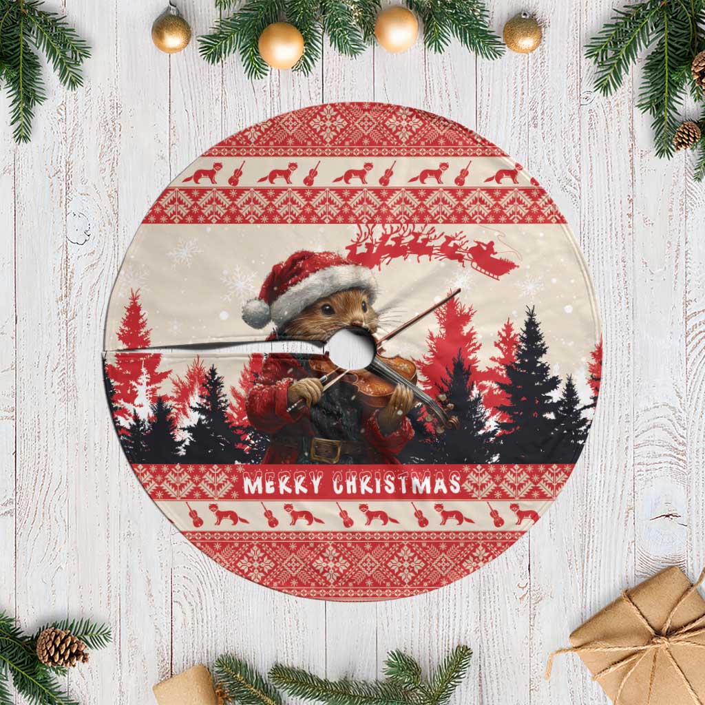 Croatia Christmas Tree Skirt Pine Marten Playing Violin - Red Color - Wonder Print Shop