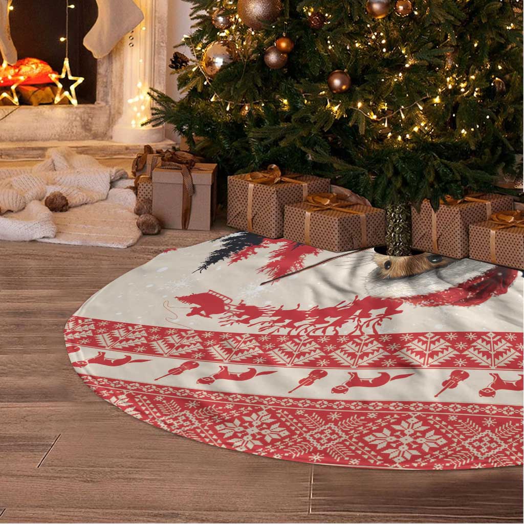 Croatia Christmas Tree Skirt Pine Marten Playing Violin - Red Color - Wonder Print Shop