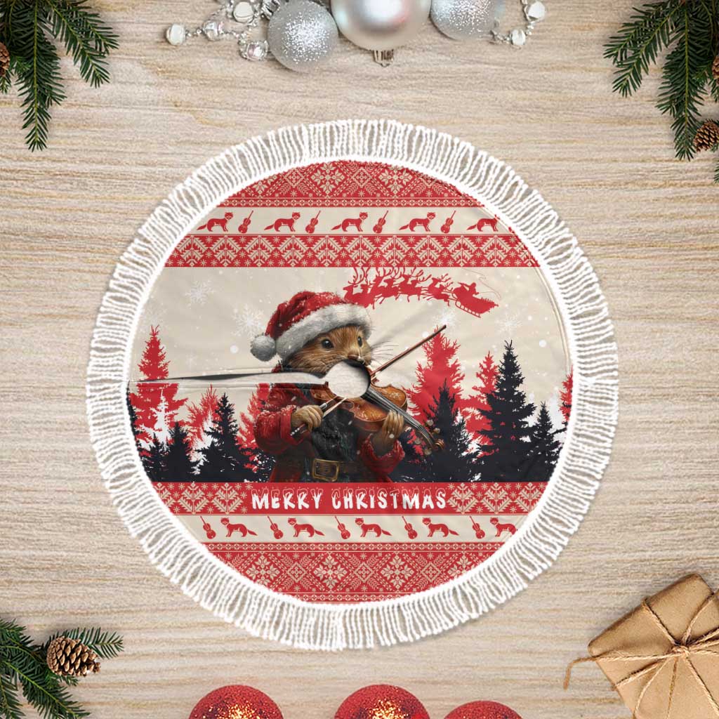 Croatia Christmas Tree Skirt Pine Marten Playing Violin - Red Color - Wonder Print Shop