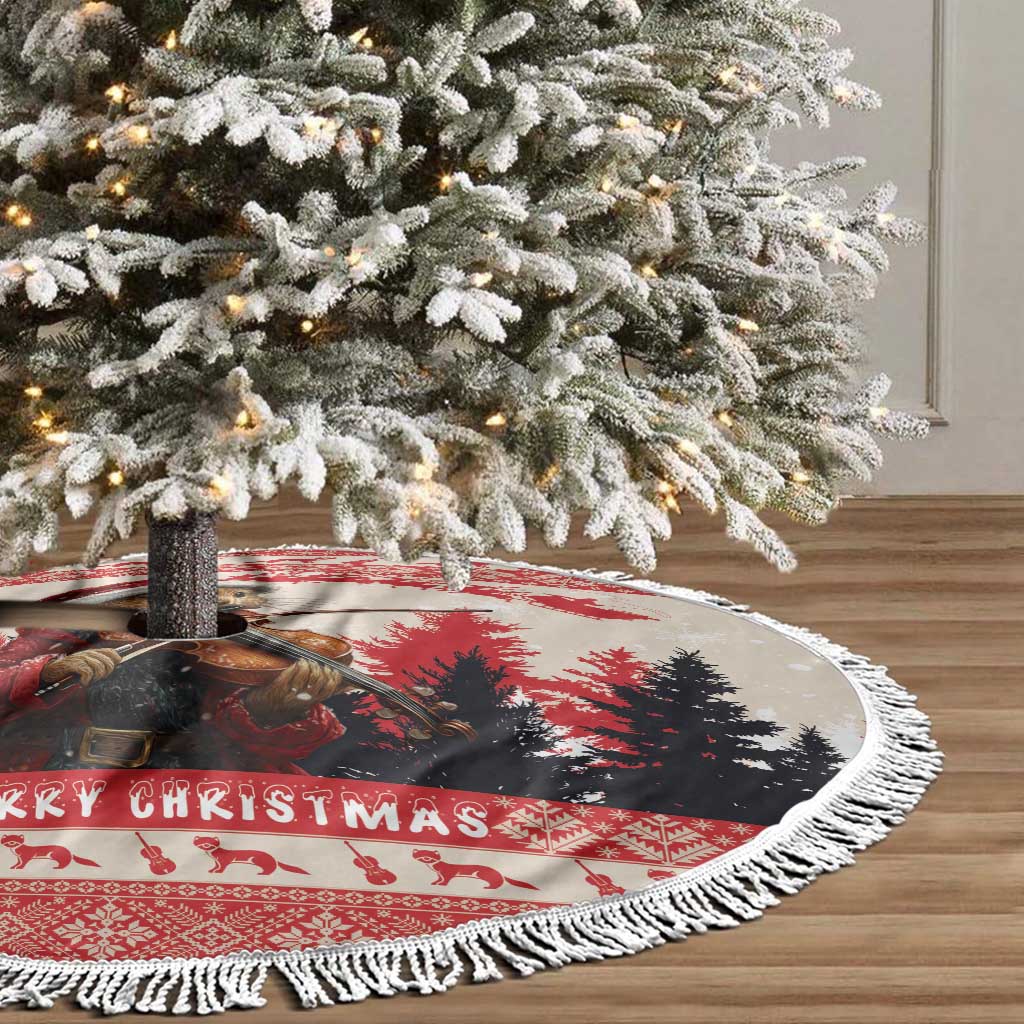 Croatia Christmas Tree Skirt Pine Marten Playing Violin - Red Color - Wonder Print Shop