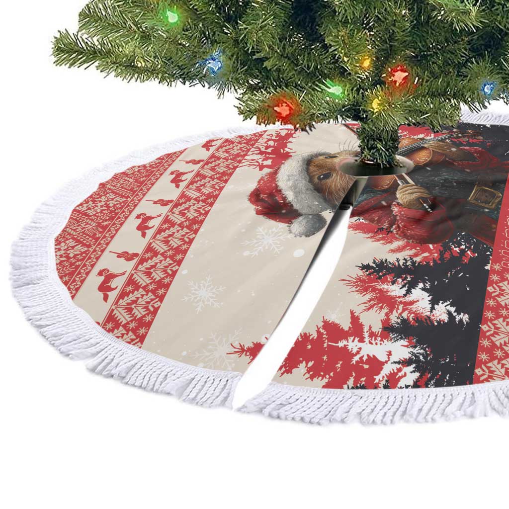Croatia Christmas Tree Skirt Pine Marten Playing Violin - Red Color - Wonder Print Shop