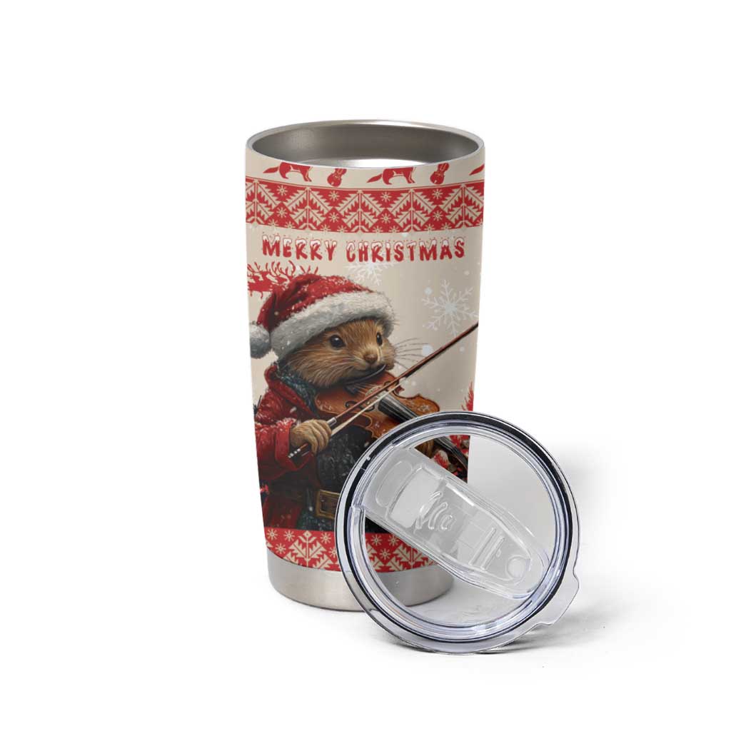 Croatia Christmas Tumbler Cup Pine Marten Playing Violin - Red Color - Wonder Print Shop
