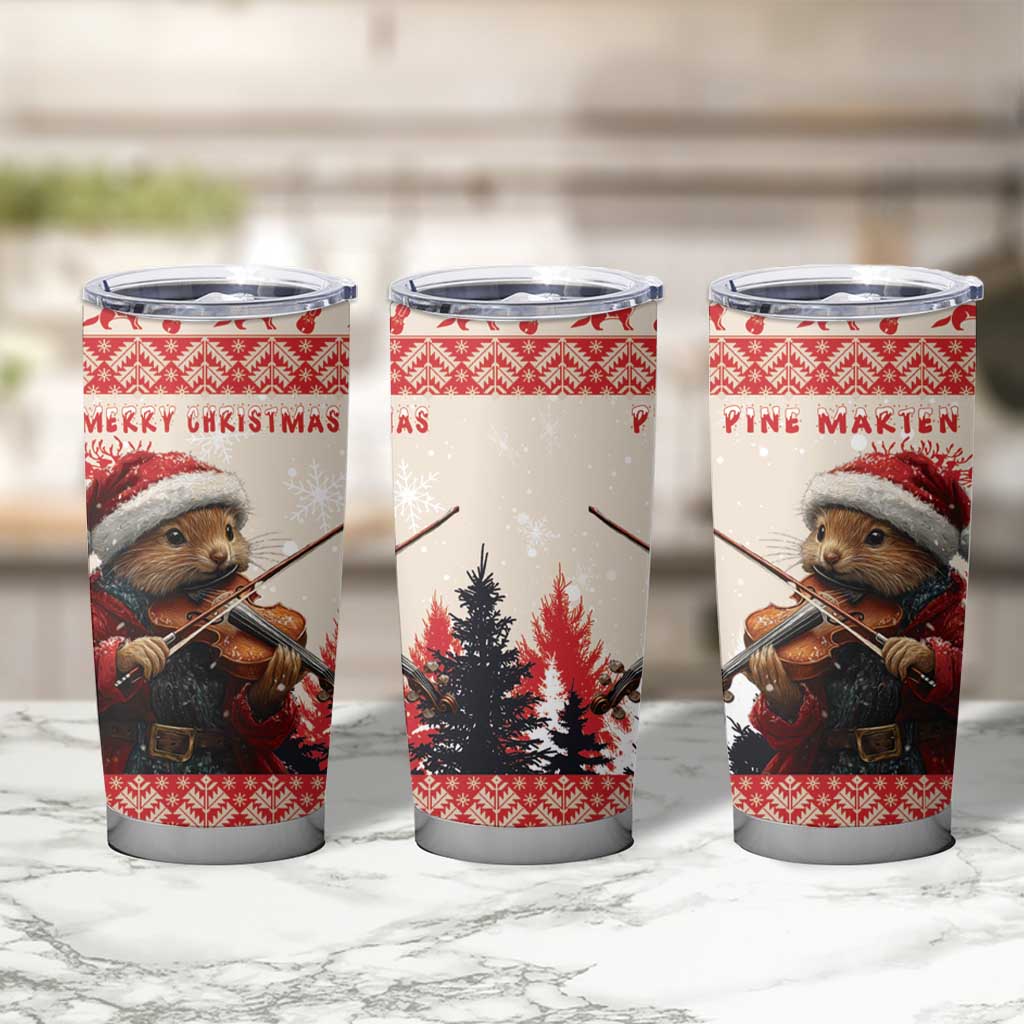 Croatia Christmas Tumbler Cup Pine Marten Playing Violin - Red Color - Wonder Print Shop