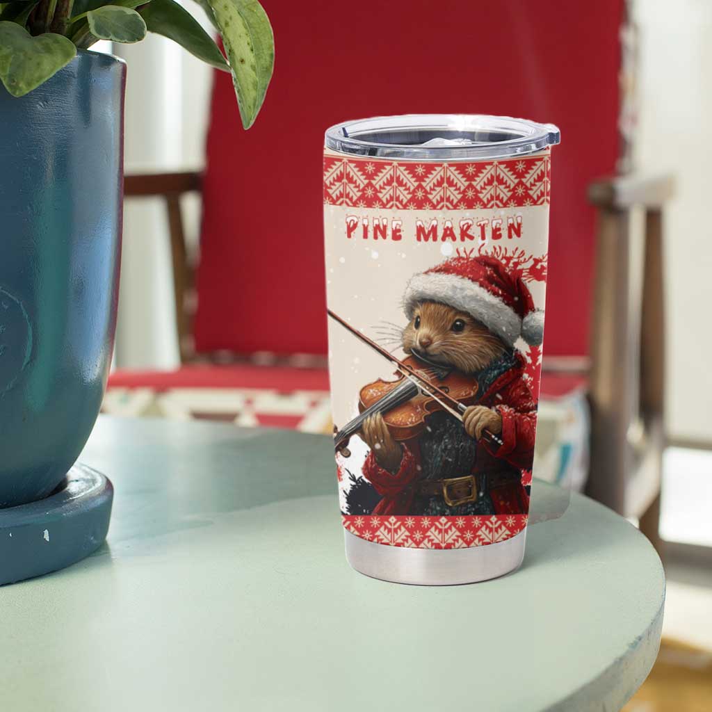 Croatia Christmas Tumbler Cup Pine Marten Playing Violin - Red Color - Wonder Print Shop