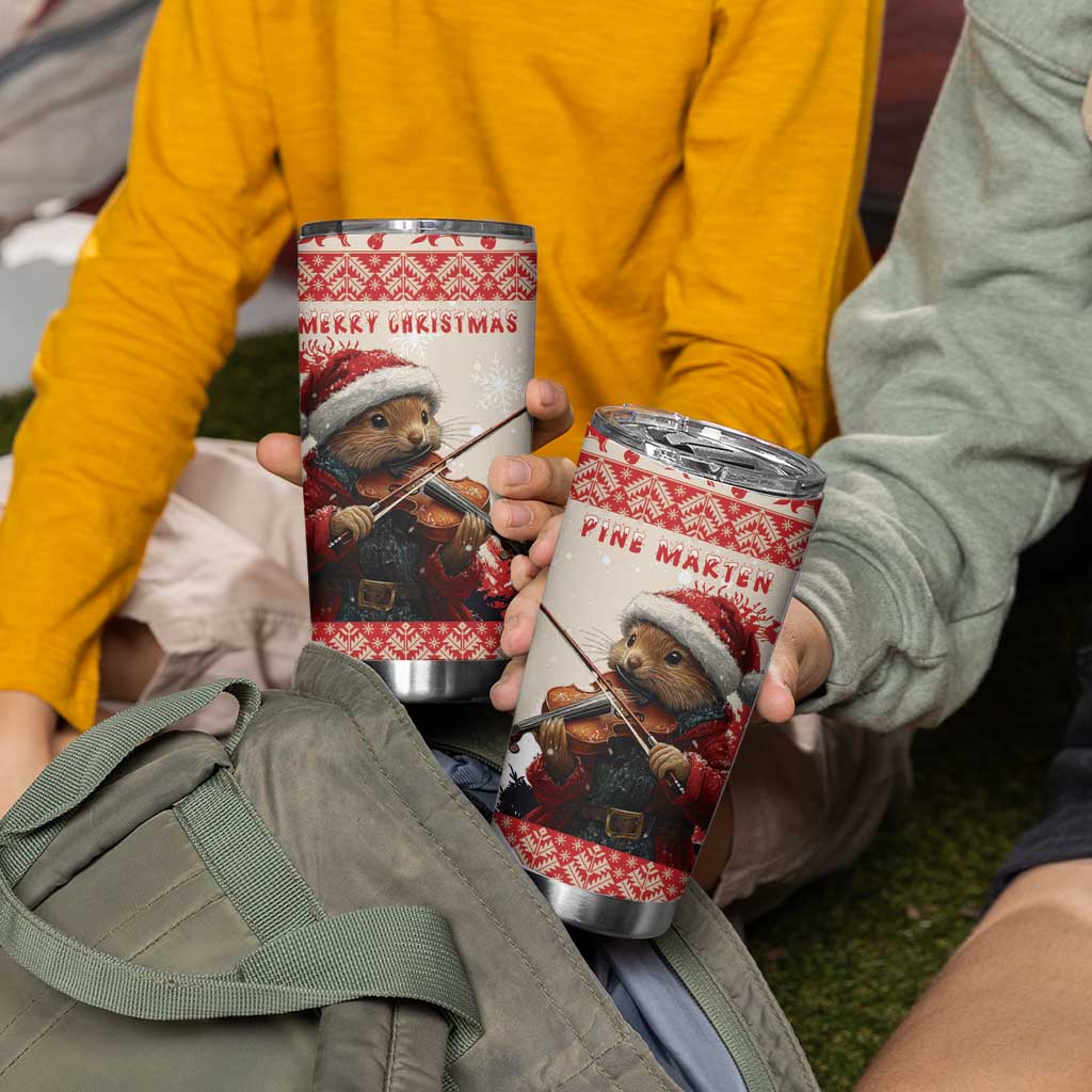 Croatia Christmas Tumbler Cup Pine Marten Playing Violin - Red Color - Wonder Print Shop