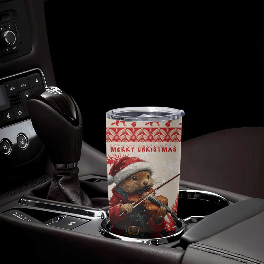 Croatia Christmas Tumbler Cup Pine Marten Playing Violin - Red Color - Wonder Print Shop