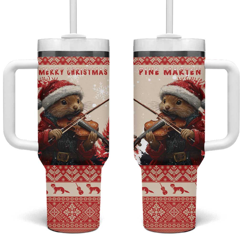 Croatia Christmas Tumbler With Handle Pine Marten Playing Violin - Red Color - Wonder Print Shop