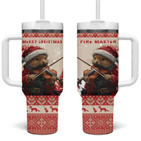 Croatia Christmas Tumbler With Handle Pine Marten Playing Violin - Red Color - Wonder Print Shop