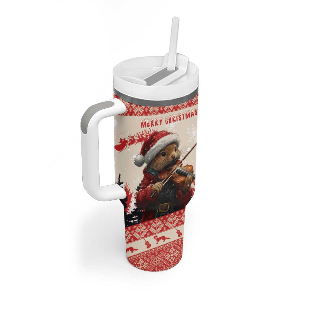 Croatia Christmas Tumbler With Handle Pine Marten Playing Violin - Red Color - Wonder Print Shop