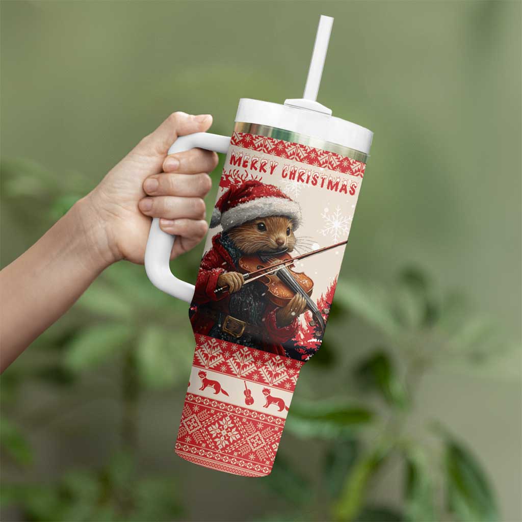 Croatia Christmas Tumbler With Handle Pine Marten Playing Violin - Red Color - Wonder Print Shop