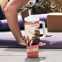 Croatia Christmas Tumbler With Handle Pine Marten Playing Violin - Red Color - Wonder Print Shop