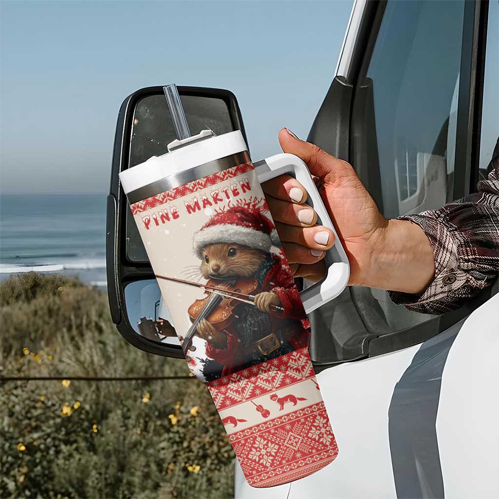 Croatia Christmas Tumbler With Handle Pine Marten Playing Violin - Red Color - Wonder Print Shop