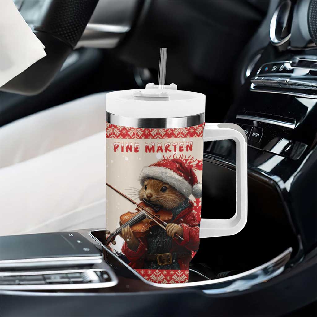 Croatia Christmas Tumbler With Handle Pine Marten Playing Violin - Red Color - Wonder Print Shop